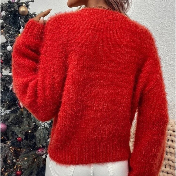 New red fuzzy long sleeve sweater - Picture 5 of 6